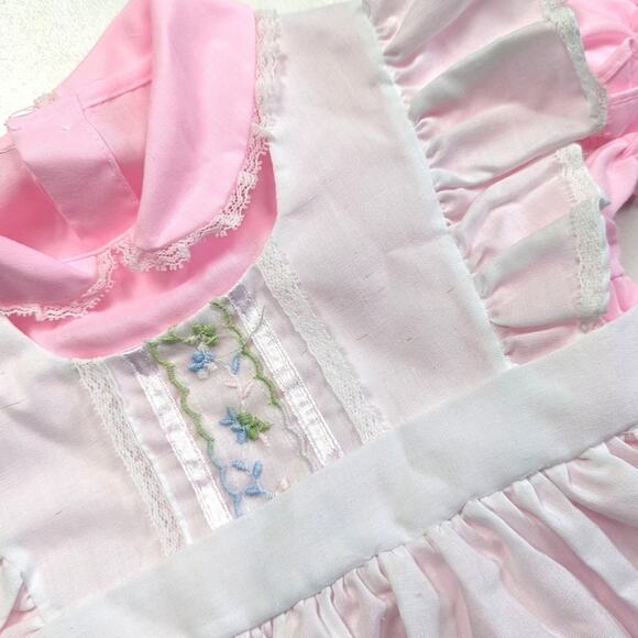 Vintage Dress Baby Girls Size 9-12m Pink Embroidered Pinafore - Picture 2 of 5